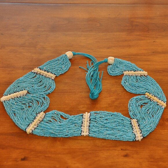 Multi Strand Hand beaded Turquoise & Bone Statement Necklace (Hip Hugger Belt) - Picture 1 of 7